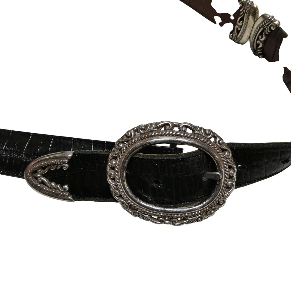 Brighton Belt Womens XL Brown Black Leather Reversible Western Silver Buckle
